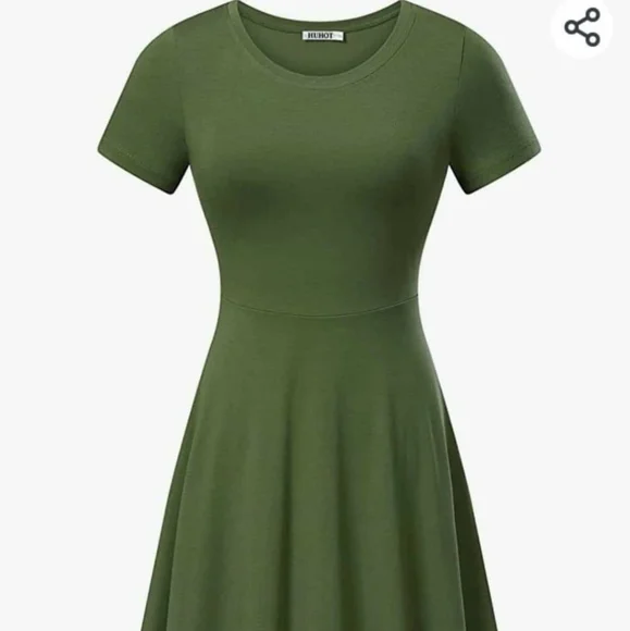 Huhot Dresses | Casual Flared Midi Dress Short Sleeve (Small, Moss Green) | Color: Green | Size: S | Happyfreak9'S Closet